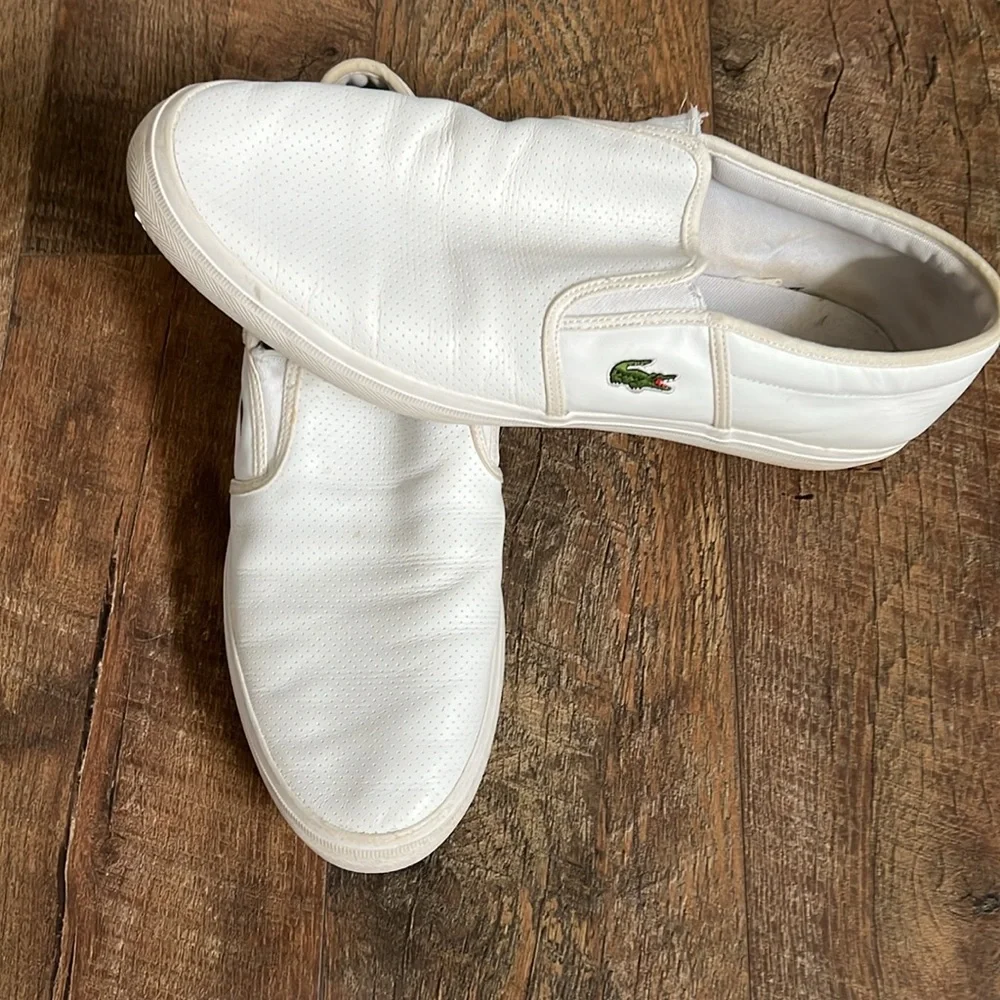 Mens white LACOSTE SLIP ON SHOE